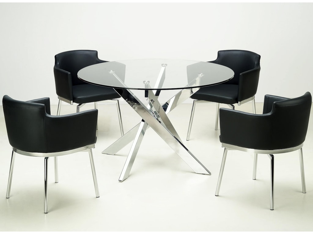 Chintaly Imports Dusty Chrome Cross Leg Table With Glass Top - Shown With Bucket Side Chairs chintaly imports dusty chrome cross leg table with glass top - shown with bucket side chairs