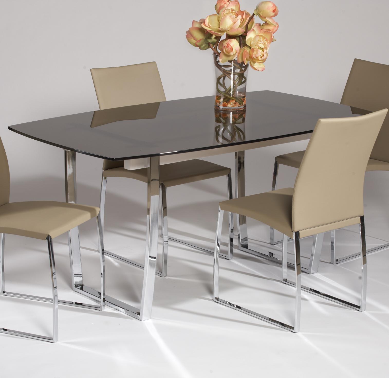 Chintaly Imports Marcy Contemporary Boat Shape Glass Top Table Corner Furniture Kitchen Table