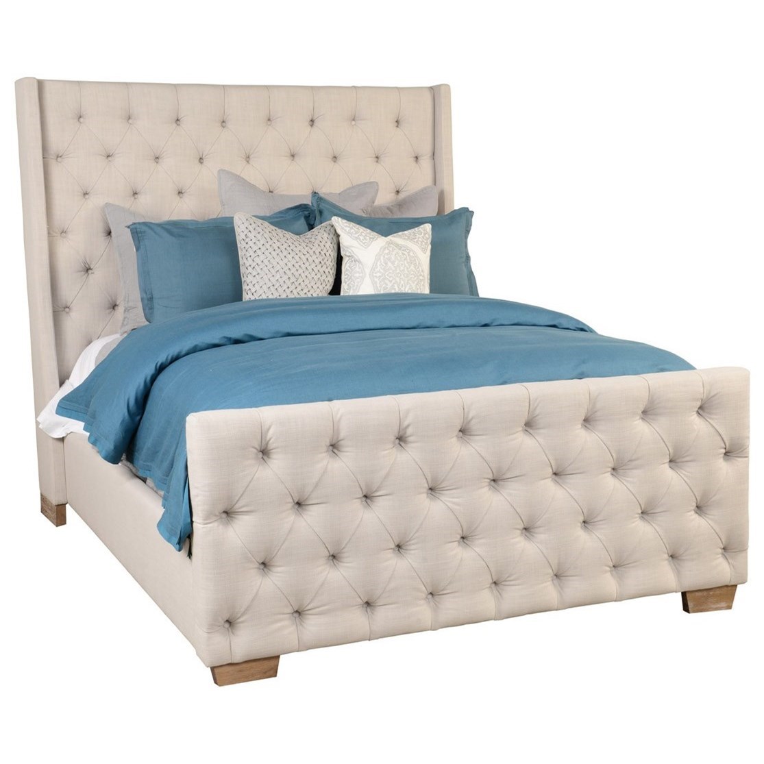 Transitional Rubberwood King Size Platform Bed with Tufted Headboard