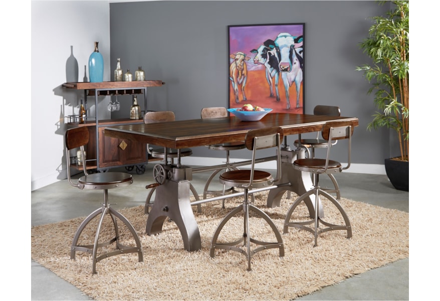 Coast To Coast Imports Tacoma Industrial 7 Piece Pub Dining Table And Chair Set With Adjustable Height Value City Furniture Pub Table And Stool Sets