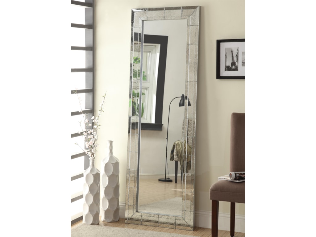 Accent Mirrors Floor Mirror With Antique Silver Finish Frame By Coaster At Dunk Bright Furniture