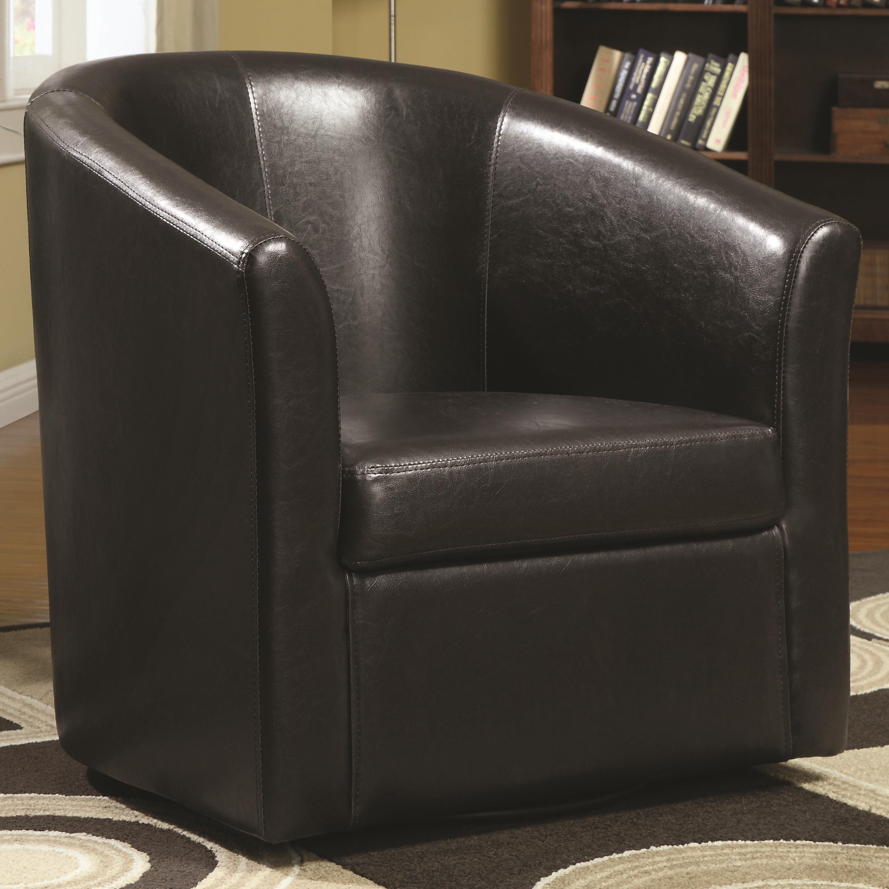 Coaster Accent Seating Contemporary Styled Accent Swivel Chair In Brown Vinyl Upholstery Standard Furniture Upholstered Chairs