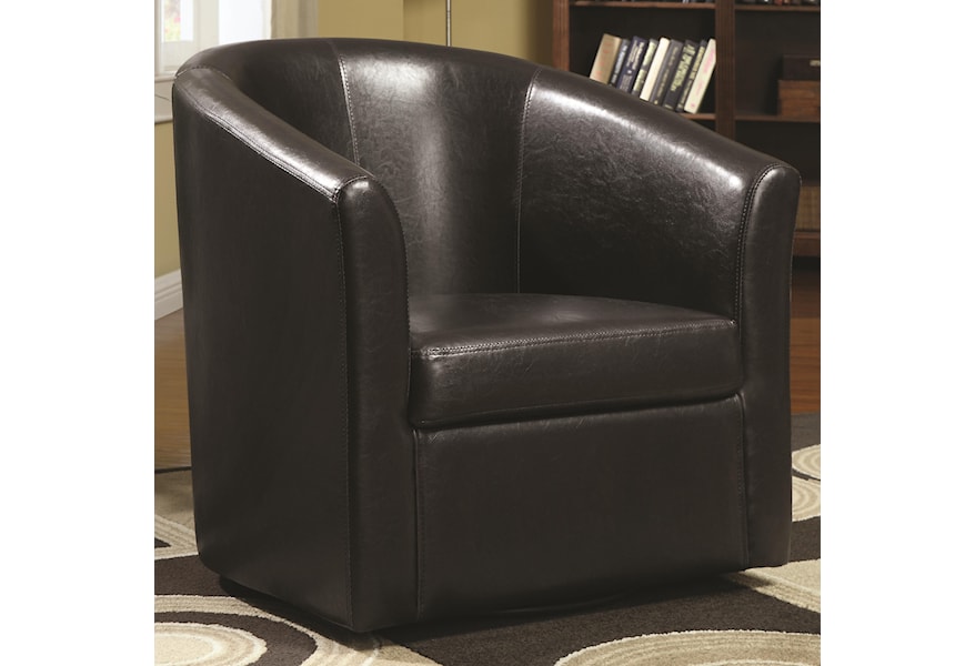 Coaster Accent Seating Contemporary Styled Accent Swivel Chair In Brown Vinyl Upholstery Standard Furniture Upholstered Chairs