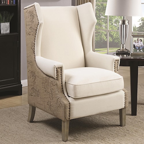 coaster accent seating accent chair with wing back design and map