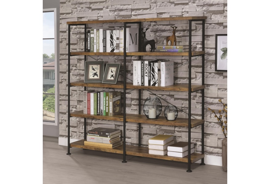 Coaster Barritt 801543 Large Wood And Metal Open Bookcase Corner Coaster Barritt 801543 Large Wood And