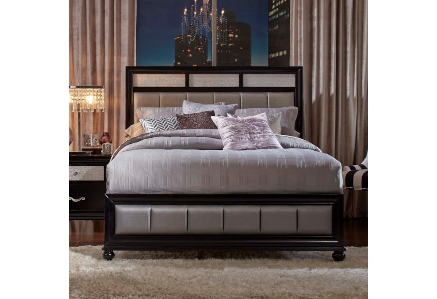 Coaster Barzini California King Bed With Metallic Leatherette Upholstery A1 Furniture Mattress Panel Beds