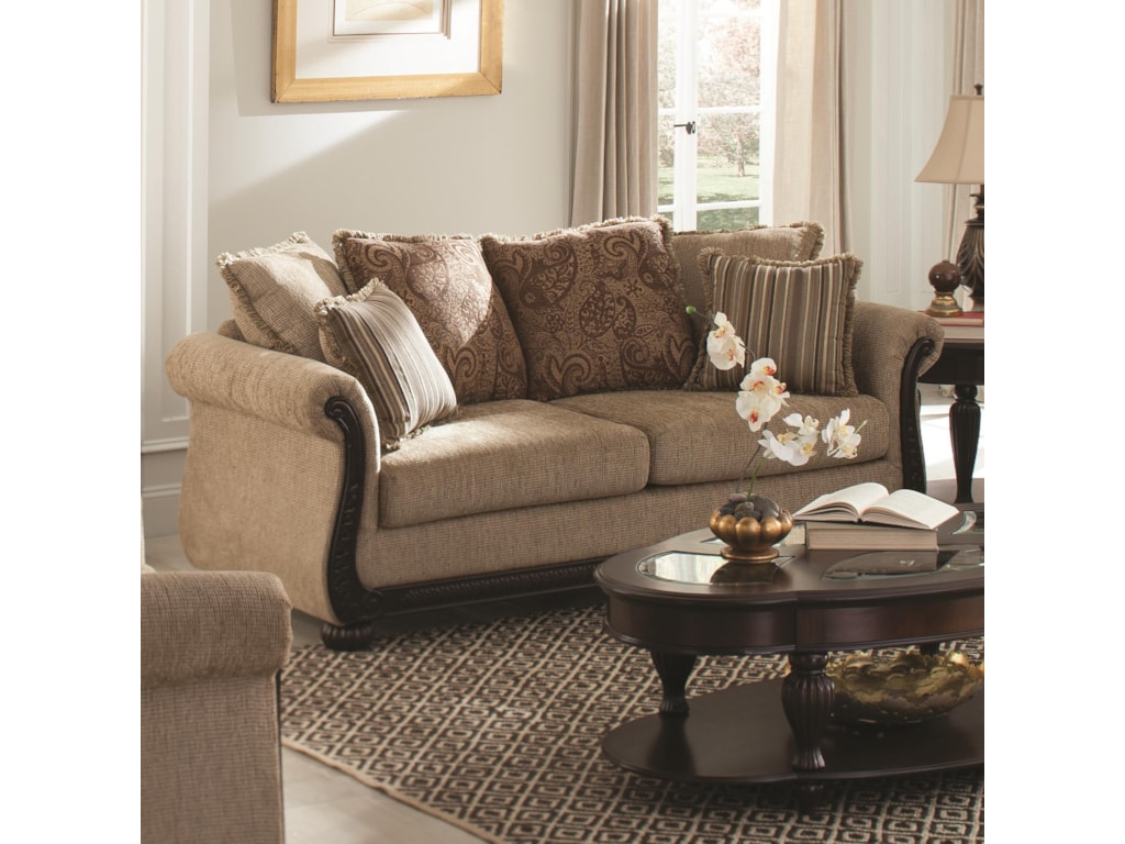 Coaster Beasley 505241 Traditional Sofa With Rolled Arms And Wood Coaster Beasley 505241 Traditional Sofa With Rolled Arms And Wood Trim Dunk Bright Furniture Sofas