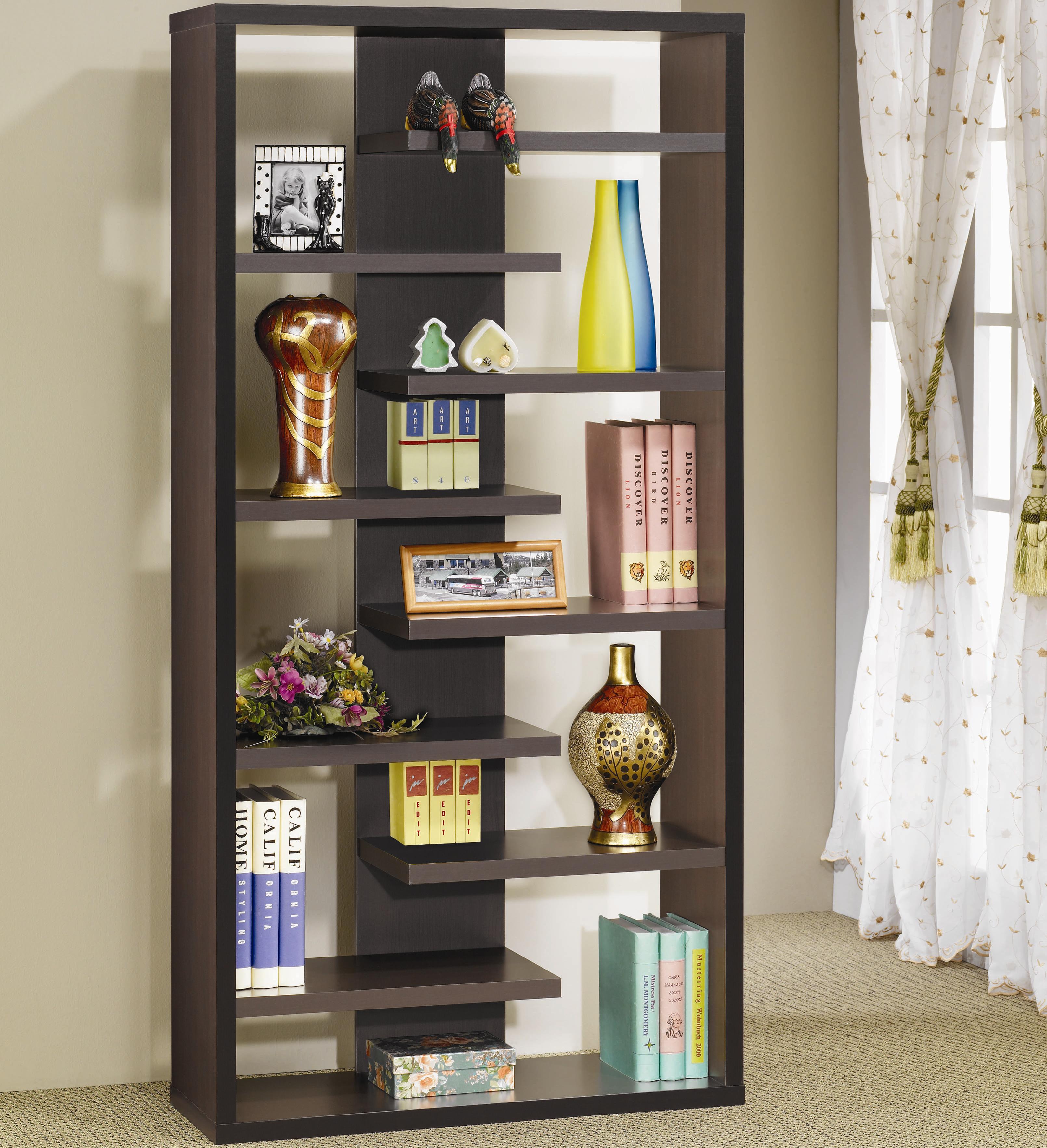 Bookcases Interjecting Shelf Bookcase With Center Back Panel