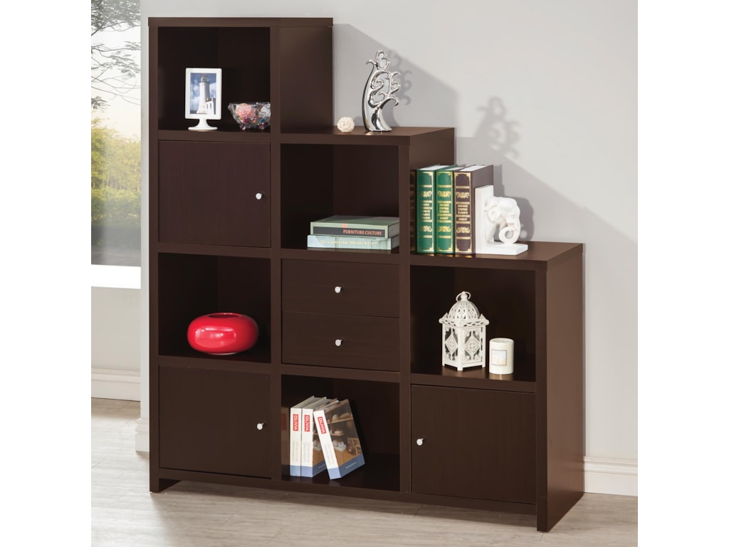Bookcases Asymmetrical Bookshelf With Cube Storage Compartments