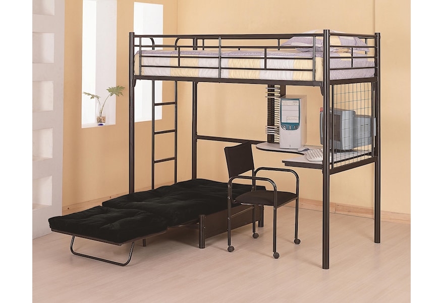 Coaster Bunks Twin Loft Bunk Bed With Futon Chair Desk Rife S