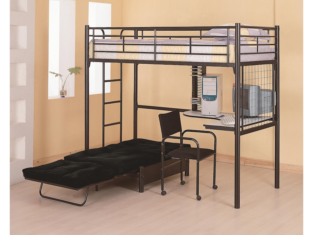 Coaster Bunks Twin Loft Bunk Bed With Futon Chair Desk A1