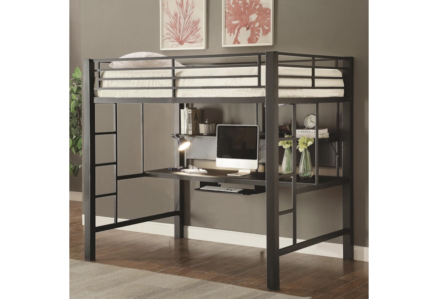 Coaster Bunks 460023 Workstation Full Loft Bed Corner Furniture Loft Beds