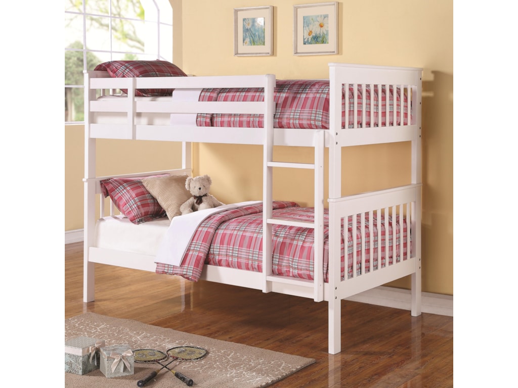 Coaster Bunks 460244 Twin Over Bunk Bed With Full Length Guard Coaster Bunkstwin Over Twin Bunk Bed