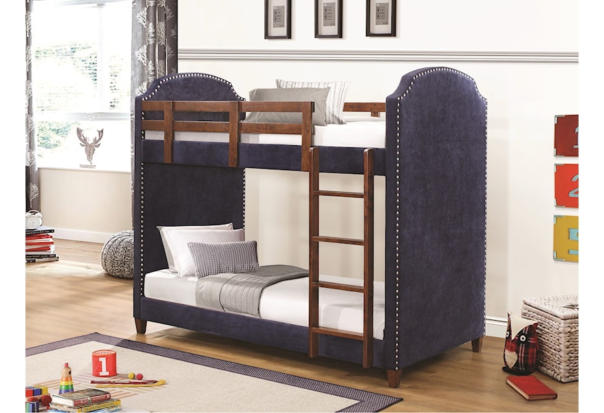 Bunks Navy Twin Over Twin Bunk Bed With Nailhead Trim By Coaster At Northeast Factory Direct