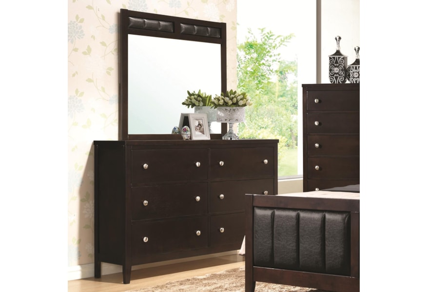 Coaster Carlton 6 Drawer Dresser And Upholstered Mirror Corner