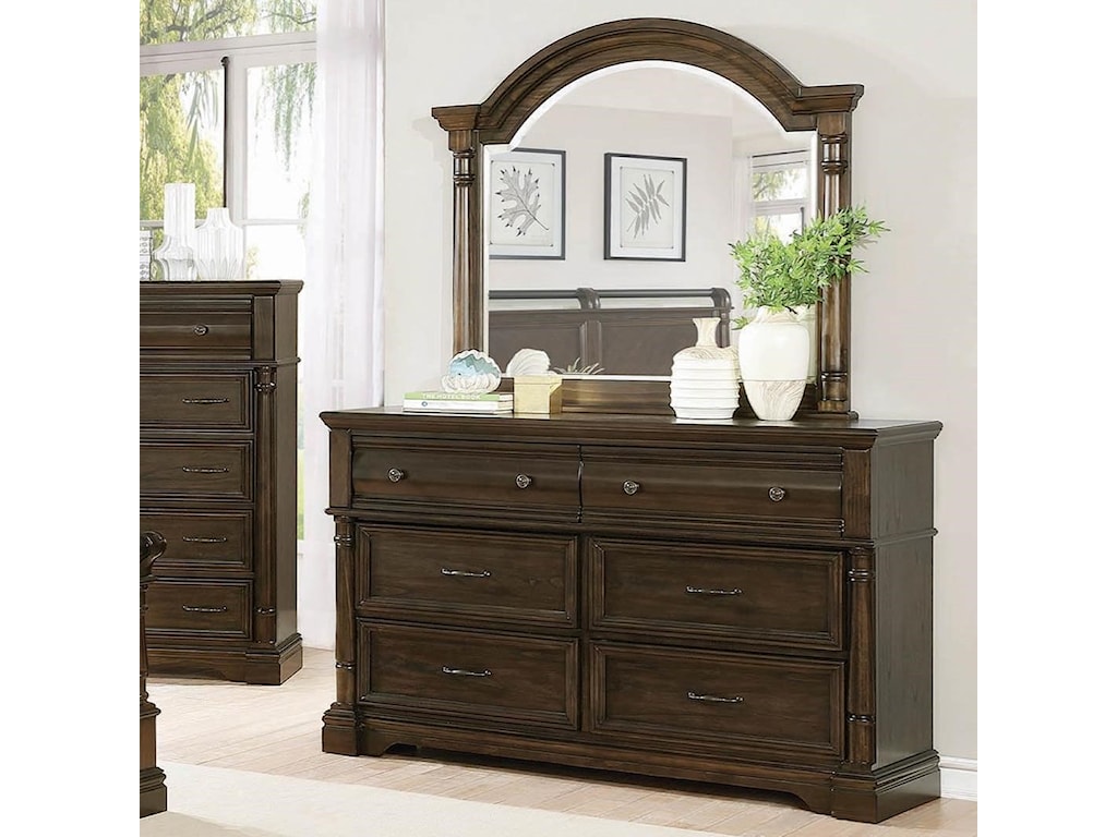 Coaster Chandler Traditional 6 Drawer Dresser And Arched Mirror