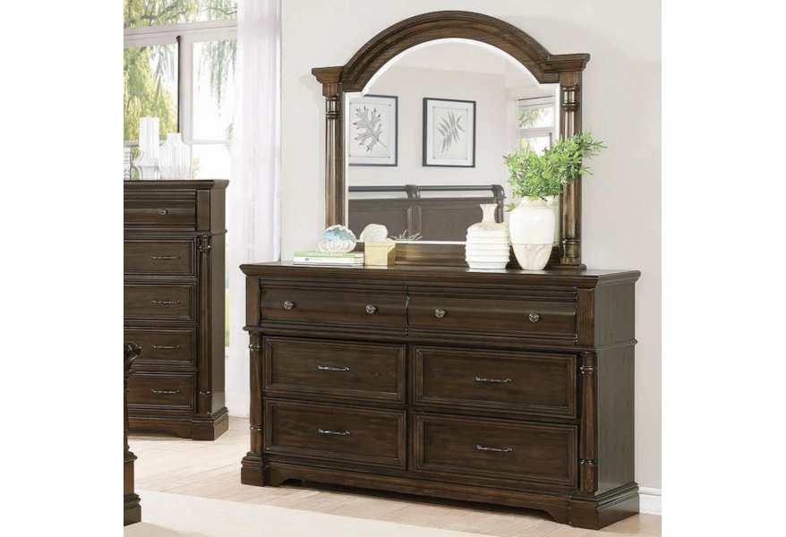 Chandler Traditional 6 Drawer Dresser And Arched Mirror Combo By Coaster At Dunk Bright Furniture Chandler Traditional 6 Drawer Dresser And Arched Mirror Combo By Coaster At Dunk Bright Furniture