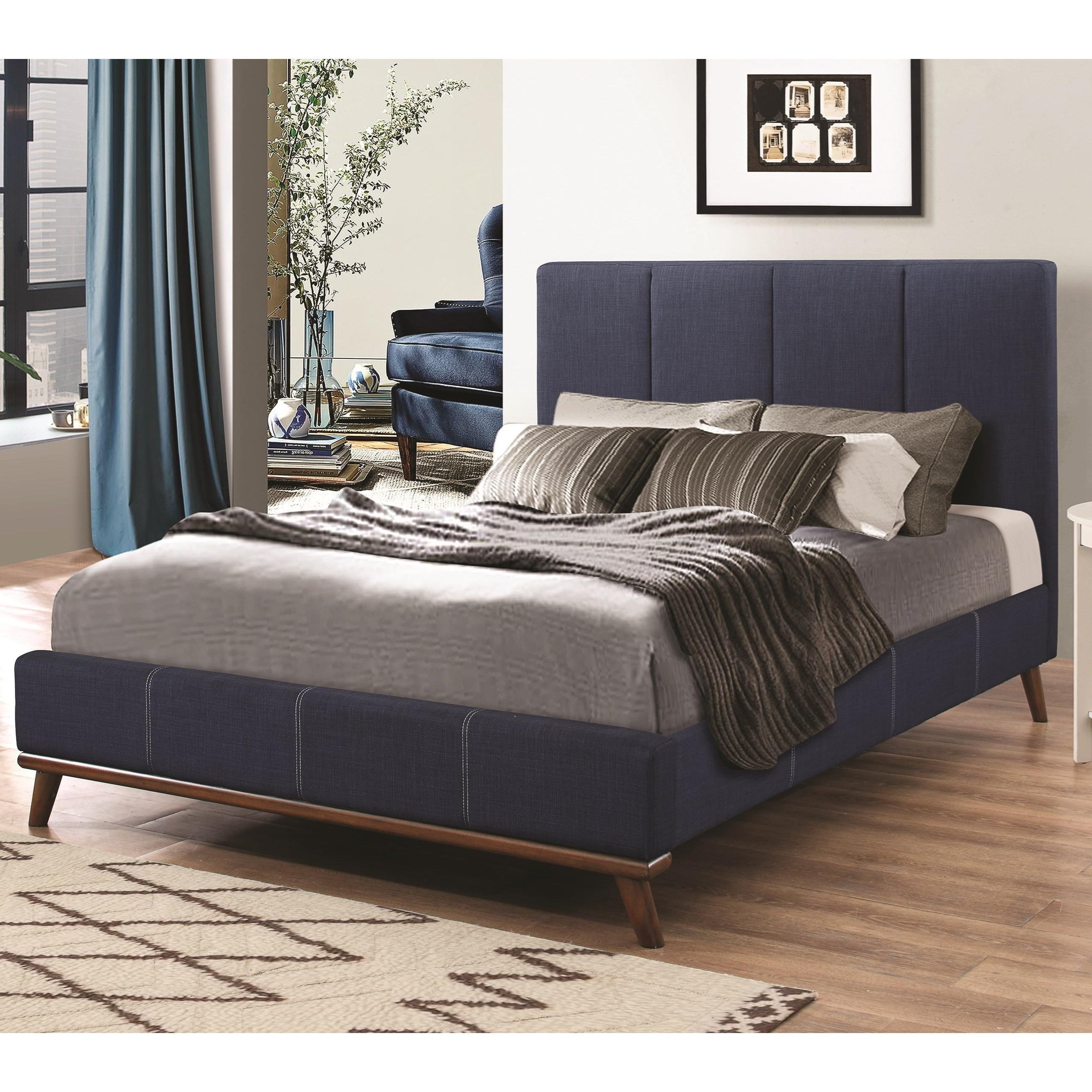 Coaster Charity 300626f Full Bed With Channeled Blue Upholstery