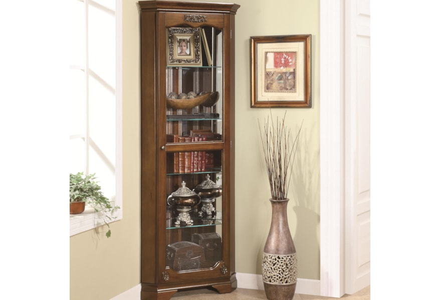 Coaster Curio Cabinets 5 Shelf Corner Curio With 1 Door Acanthus