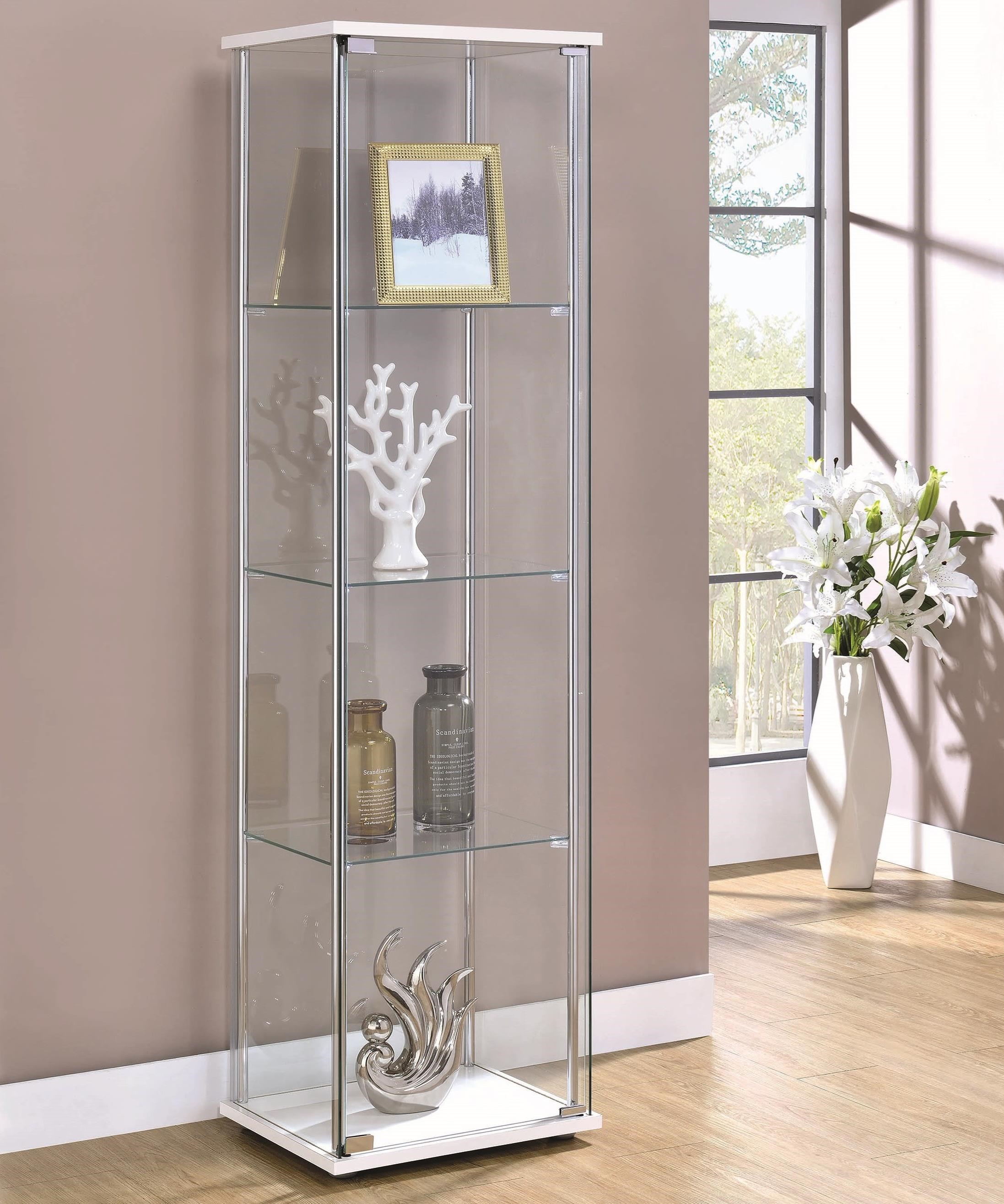 Coaster Curio Cabinets Contemporary White Glass Curio Cabinet
