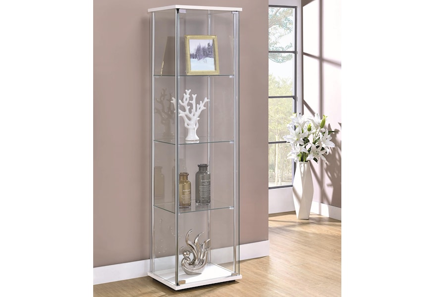 Coaster Curio Cabinets Contemporary White Glass Curio Cabinet
