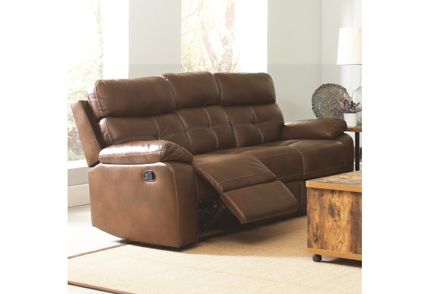 Coaster Damiano Casual Faux Leather Reclining Sofa With On Faux Leather Reclining Sofa