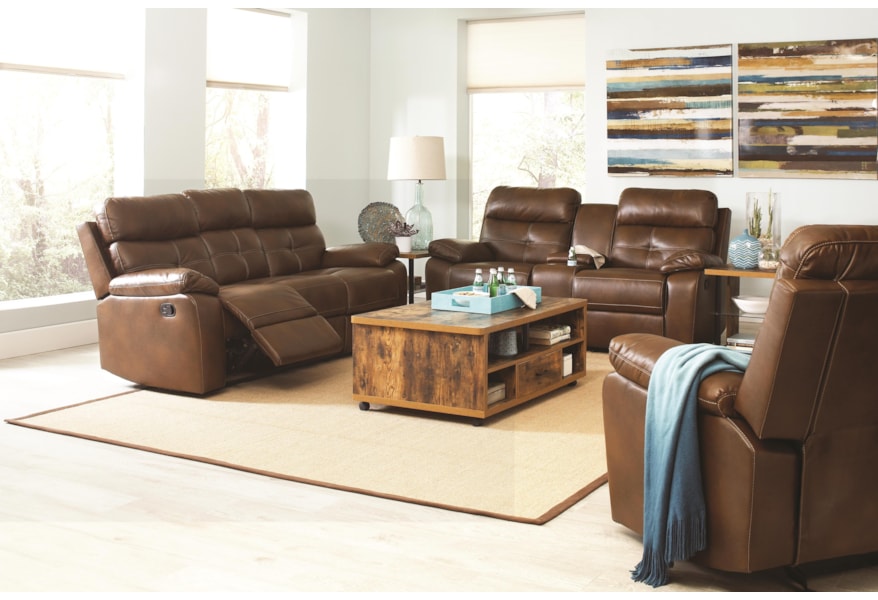 Coaster Damiano Casual Faux Leather Reclining Sofa With On Faux Leather Reclining Sofa