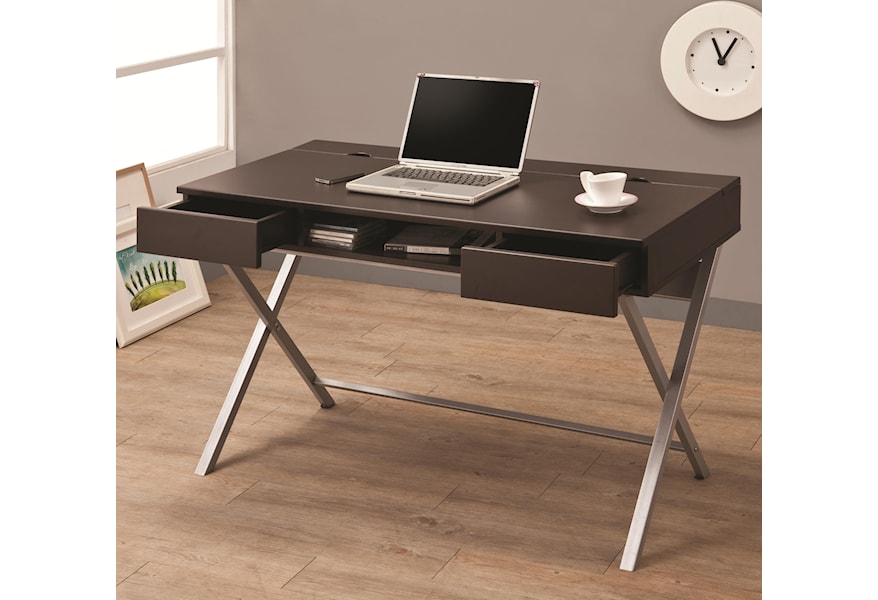 Coaster Connect It Desk Cappuccino With Built In Outlet