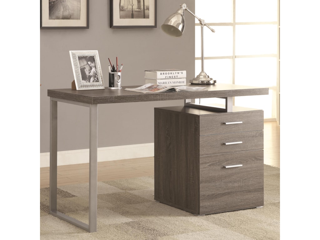 Coaster 800520 writing desk with file drawer and reversible set up dunk bright furniture single pedestal desks