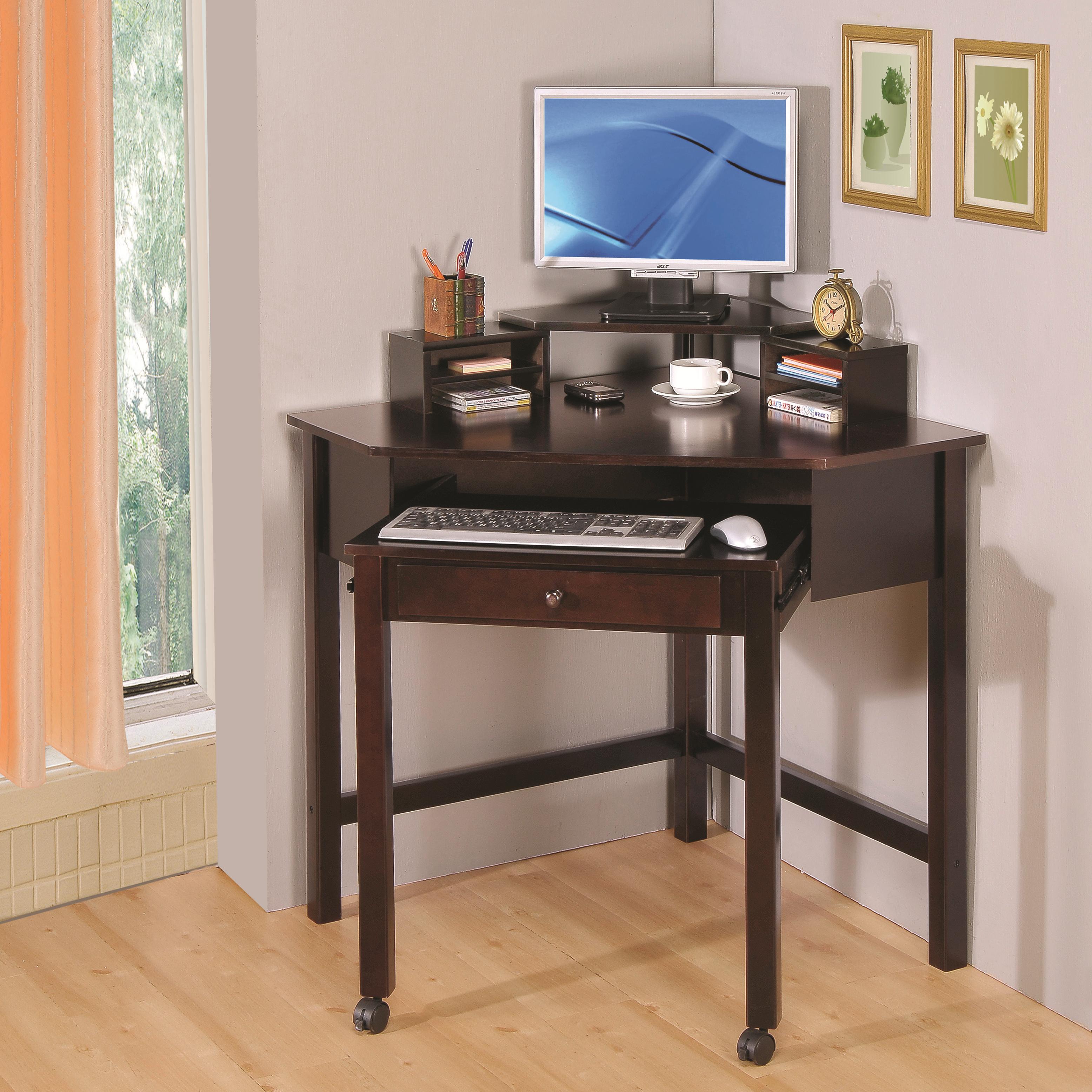 Fine Furniture 800983 Small Corner Desk With 1 Drawer Roller