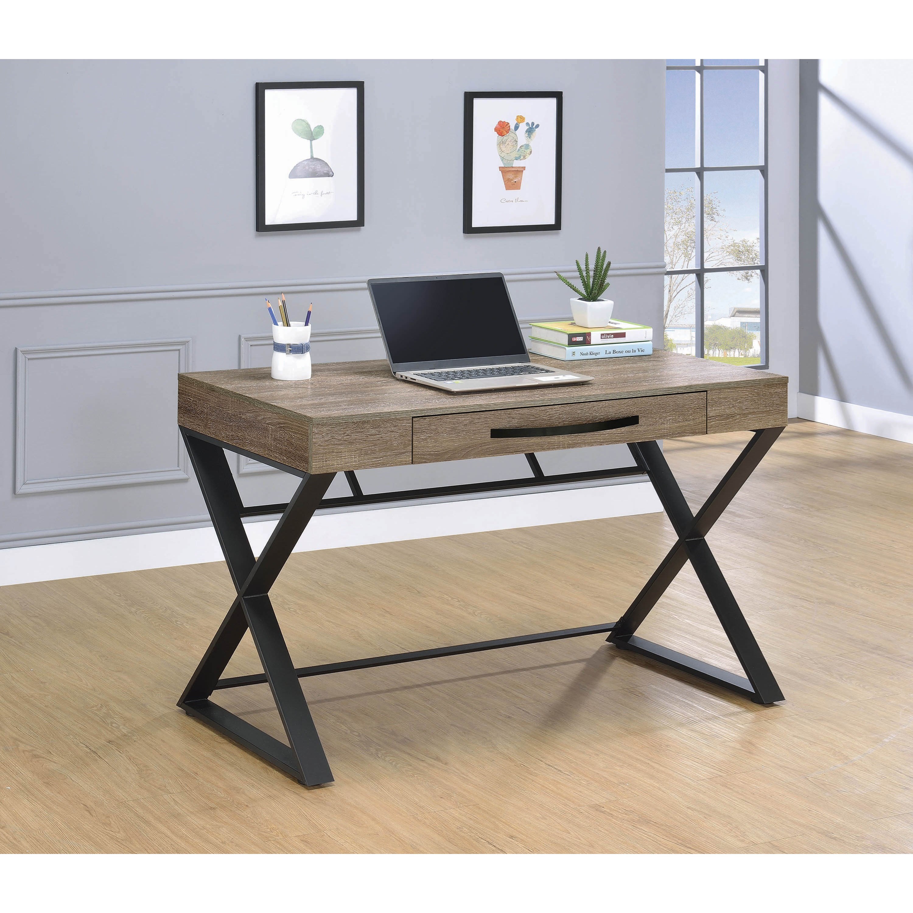 Coaster Contemporary Writing Desk With Full Extension Drawer Pedigo Furniture Table Desks Writing Desks