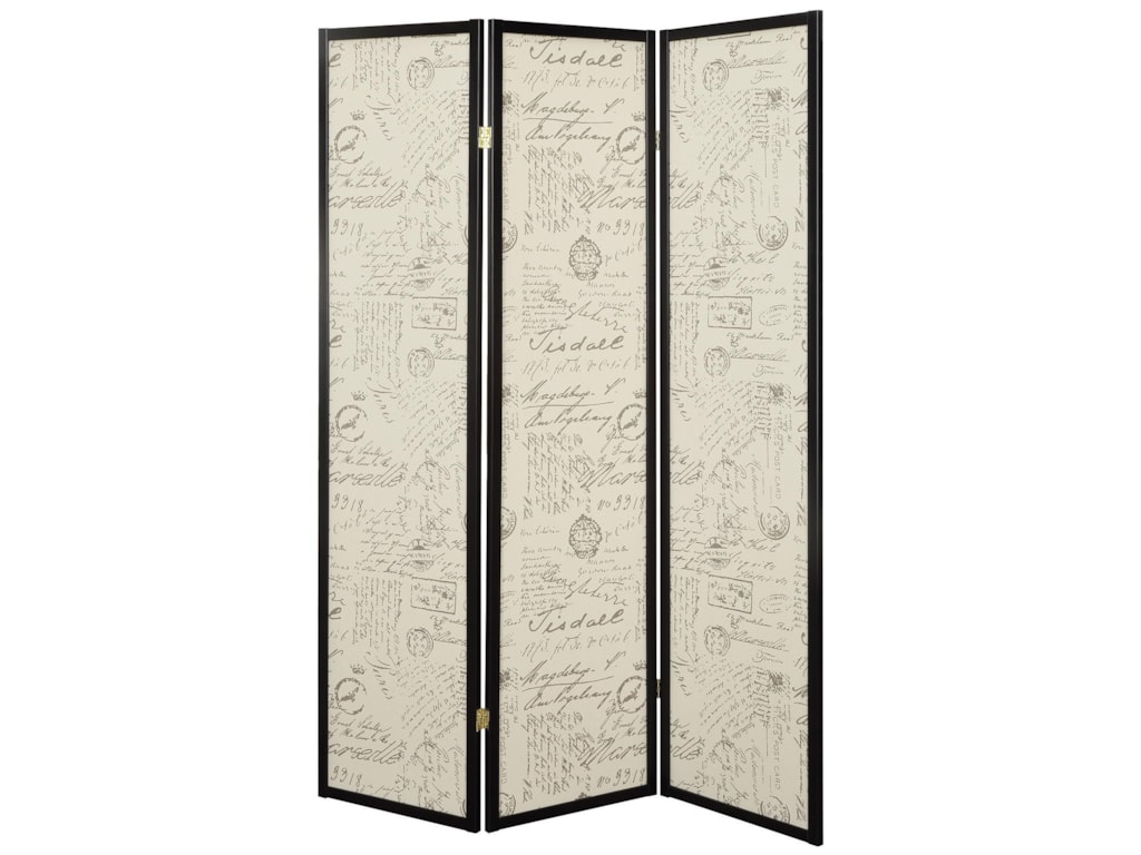 Coaster Folding Screens 900074 Three Panel Floor Screen With Folding Screens Three Panel Floor Screen With Vintage Style Postal Script Panels By Coaster