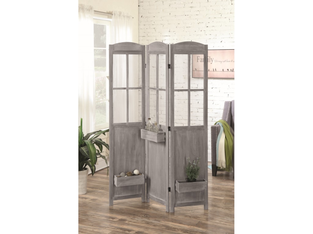 Coaster Folding Screens 900637 Three Panel Vintage Screen With Grey Folding Screens Three Panel Vintage Screen With Grey Finish By Coaster