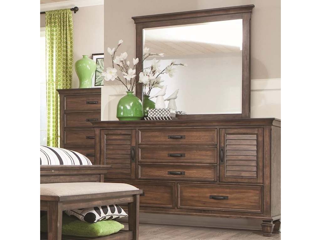 Coaster Franco 5 Drawer Dresser And Mirror Combo With Louvered