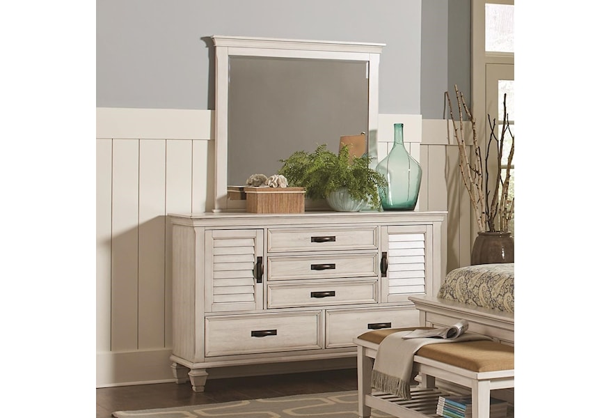 Coaster Franco 5 Drawer Dresser And Mirror Combo With Louvered