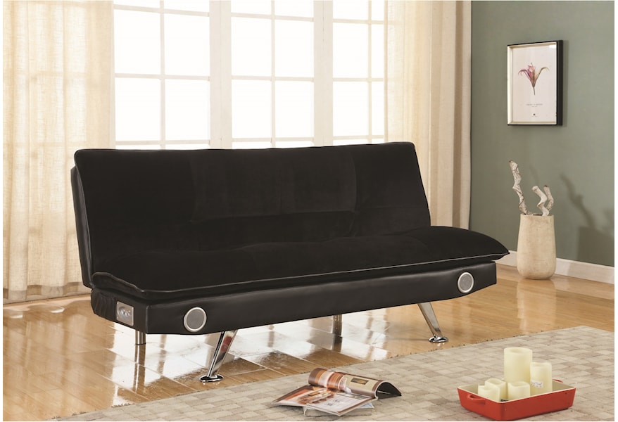 Coaster Futons Black Leatherette Sofa Bed With Bluetooth Speakers