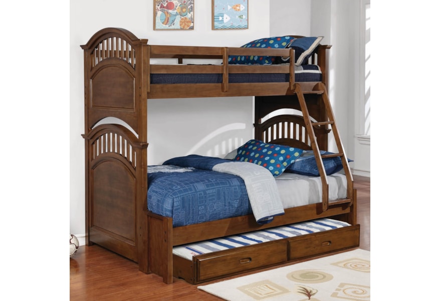 Coaster Halsted Casual Wooden Twin Over Full Bunk Bed With Walnut Finish Pedigo Furniture Bunk Beds