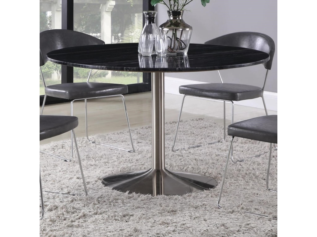 Healy Black Marble Top Dining Table With Brushed Nickel Finish Pedestal By Coaster At Value City Furniture