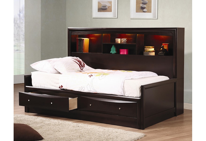 Coaster Phoenix Full Daybed With Bookcase Storage Drawers Standard Furniture Daybeds