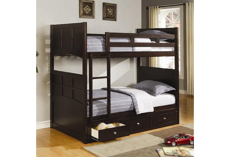 Coaster Jasper Twin Bunk Bed With Under Bed Storage Drawers Pedigo Furniture Bunk Beds