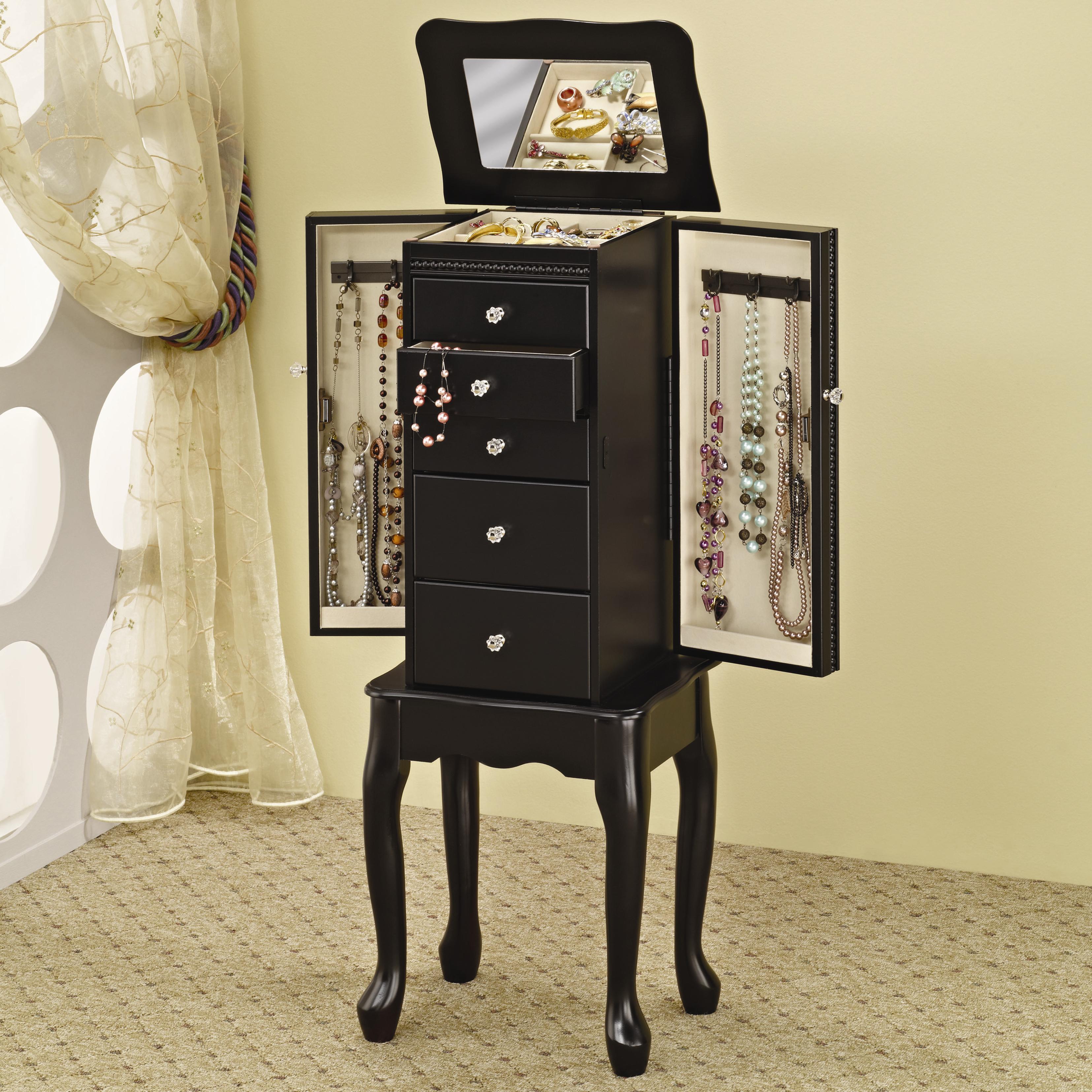 Jewelry Armoires Queen Anne Style Jewelry Armoire In Black Finish