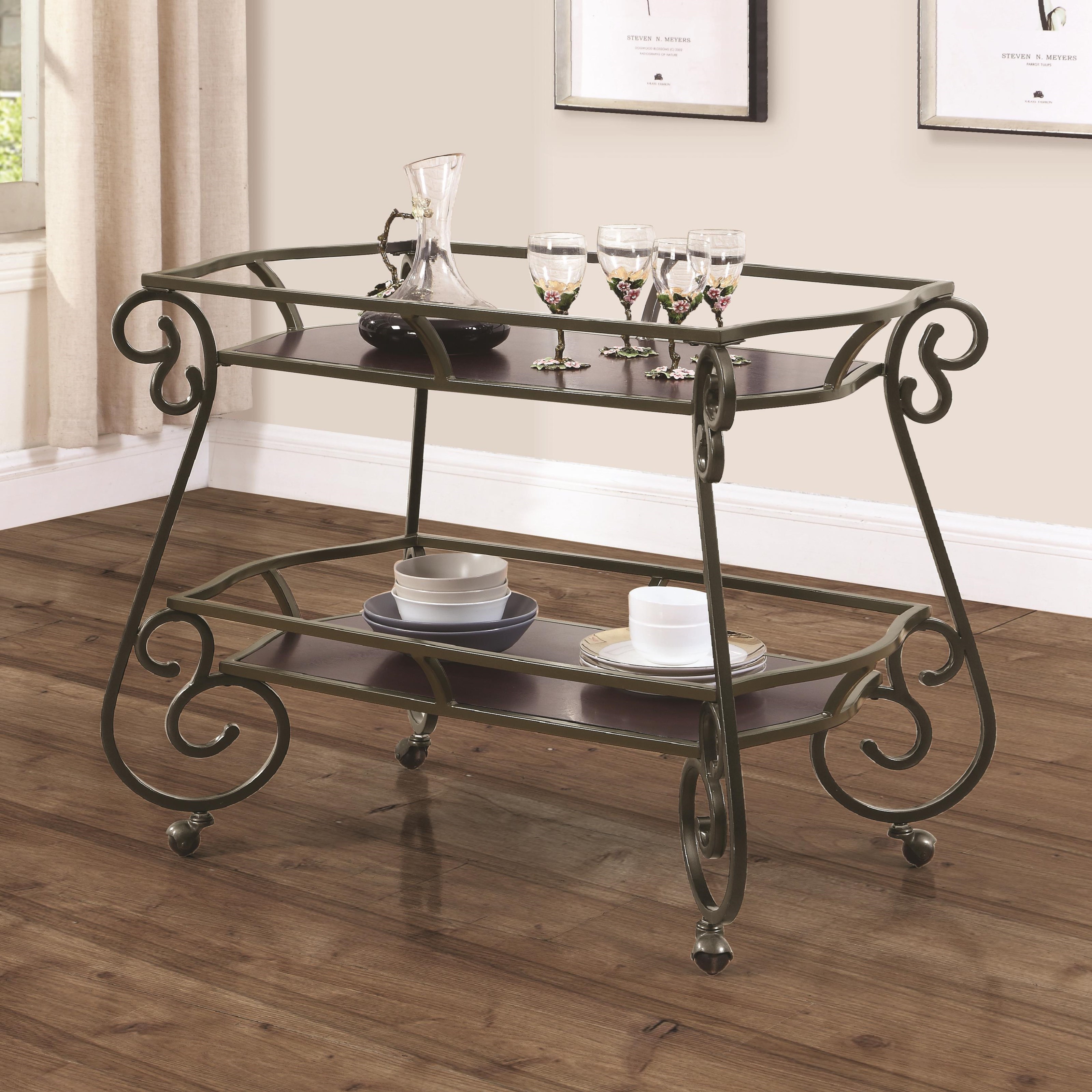 Coaster Kitchen Carts Traditional Serving Cart With Scroll Accents