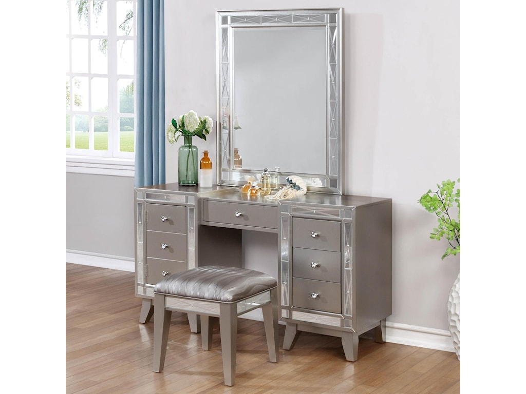 Coaster Leighton Glam Vanity Desk Stool And Mirror Combo A1