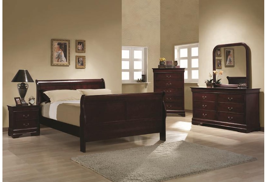 Coaster Louis Philippe Queen Sleigh Panel Bed Standard Furniture Sleigh Beds