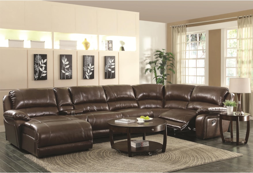 Coaster Mackenzie Chestnut 6-Piece Reclining Sectional Sofa ...