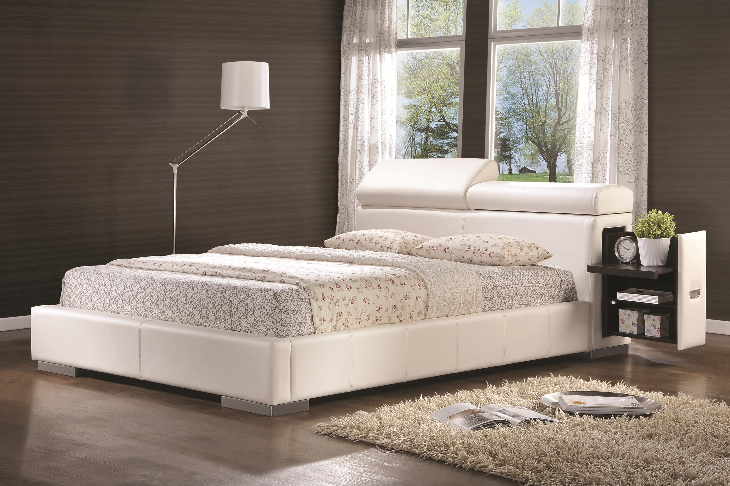 Coaster Maxine Leatherette Upholstered King Bed With Pull Out Drawer A1 Furniture Mattress Upholstered Beds