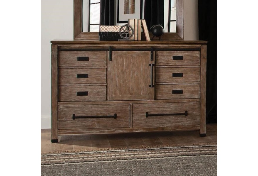 Coaster Meester 215593 Modern Rustic Dresser With Sliding Barn