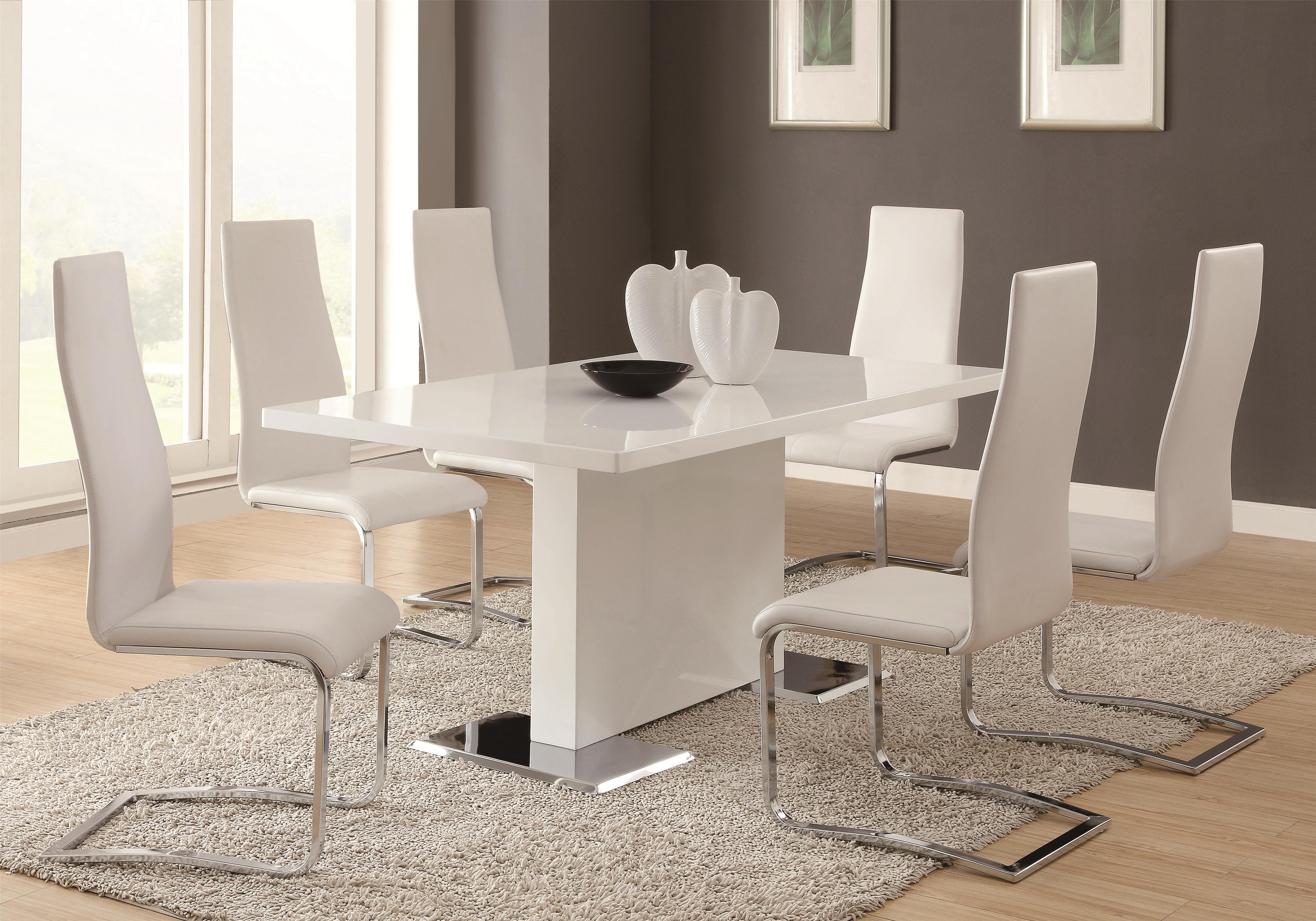 Coaster Home Furnishings Pauline Rectangular Metal Leg White and Chrome Dining Table