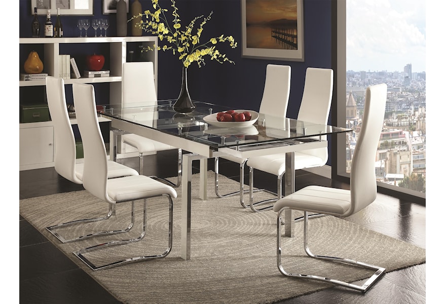 Coaster Modern Dining Contemporary Dining Room Set With Glass Table A1 Furniture Mattress Dining 7 Or More Piece Sets
