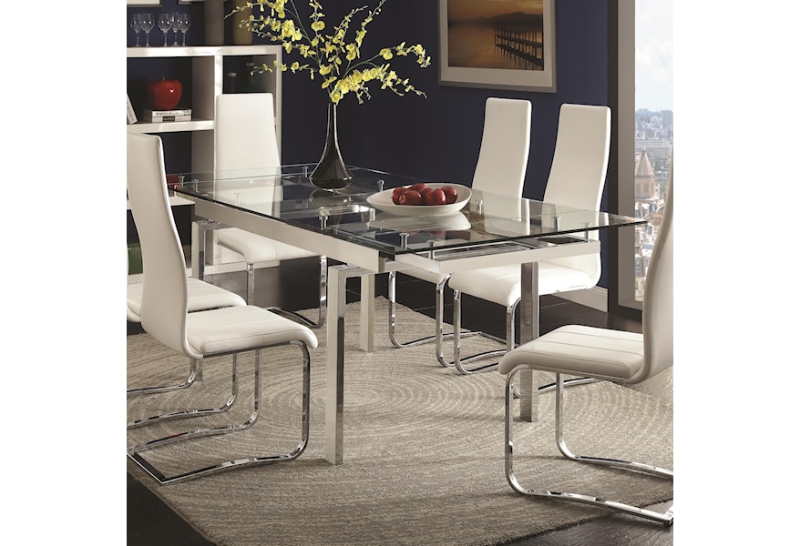 Coaster Modern Dining Contemporary Glass Dining Table With Leaves